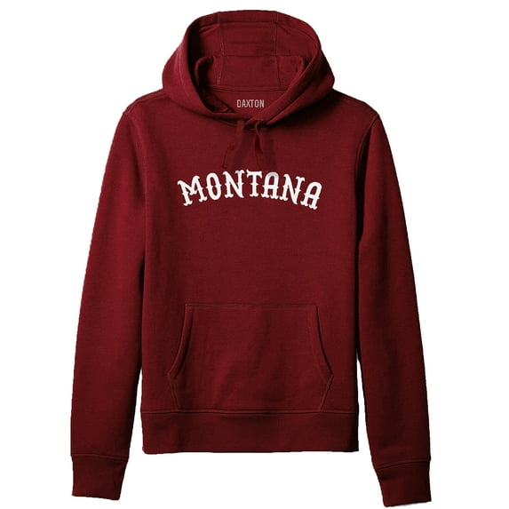 Daxton Adult Unisex Pullover USA Cities States Comfort Hoodie Fleece Sweatshirt, Montana Burgundy White, Small