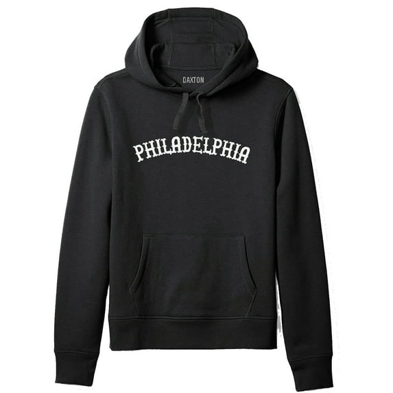 Daxton Adult Unisex Pullover USA Cities States Comfort Hoodie Fleece Sweatshirt, Philadelphia Black White, Small