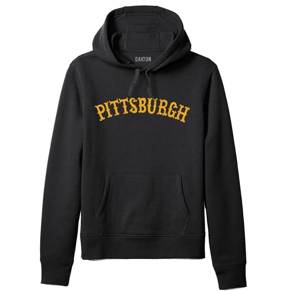 Daxton Adult Unisex Pullover USA Cities States Comfort Hoodie Fleece Sweatshirt, Pittsburgh Black Gold, XS