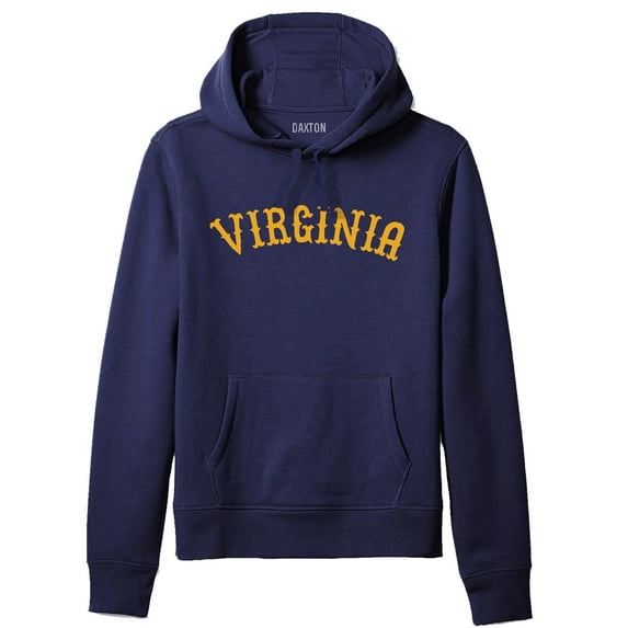 Daxton Adult Unisex Pullover USA Cities States Comfort Hoodie Fleece Sweatshirt, Virginia Navy Gold, Small