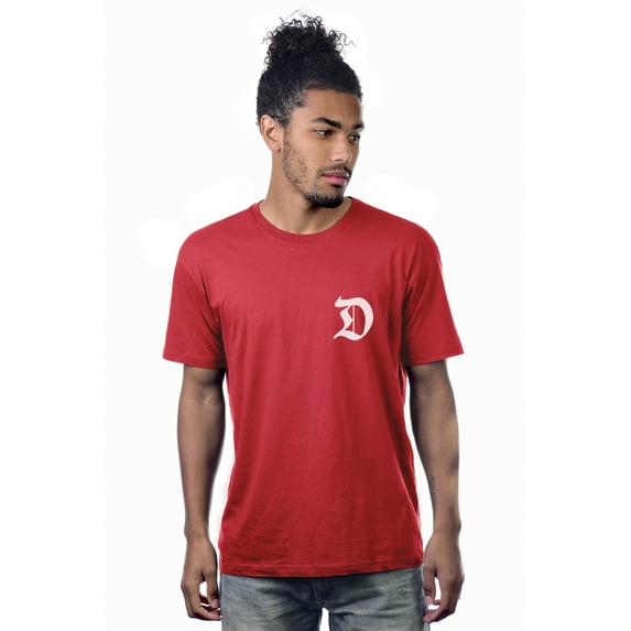 Daxton Adult Unisex Red Tshirt Custom White Old English Numbers and Letters, Letter D, Large
