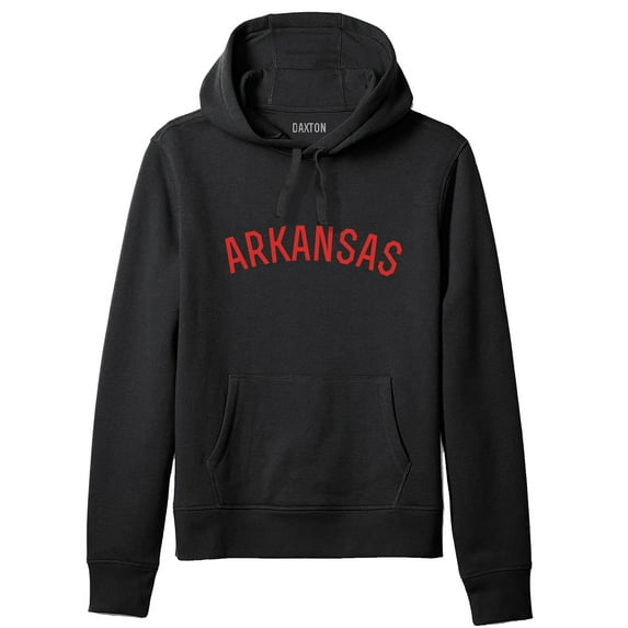 Daxton Adult Unisex Soft Pullover USA Cities States Comfort Hoodie Fleece Sweatshirt, Arkansas Black Red, XS