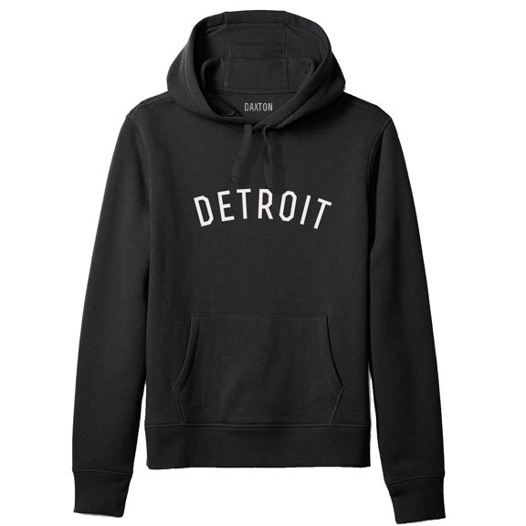 Daxton Adult Unisex Soft Pullover USA Cities States Comfort Hoodie Fleece Sweatshirt, Detroit Black White, L