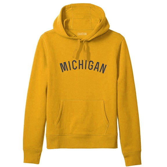 Daxton Adult Unisex Soft Pullover USA Cities States Comfort Hoodie Fleece Sweatshirt, Michigan Gold Navy, XS
