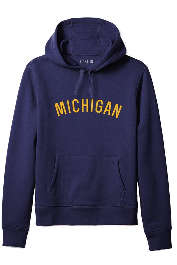 Adult Unisex Soft Pullover USA Cities States Comfort Hoodie Fleece Sweatshirt, Michigan Navy Gold, M