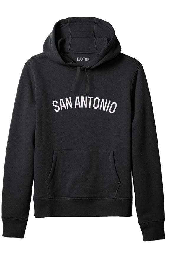 Adult Unisex Soft Pullover USA Cities States Comfort Hoodie Fleece Sweatshirt, San Antonio Black White, S
