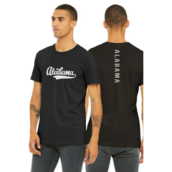 Daxton Adult Unisex Tshirt Alabama Script with a Vertical in the Middle Back, Black White, X-Small