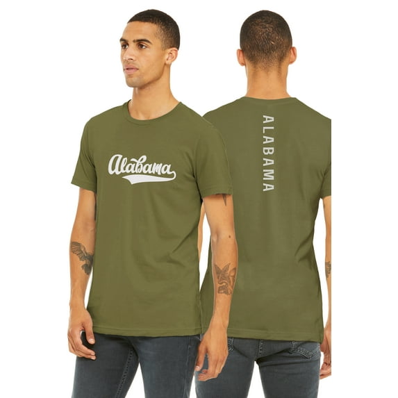 Daxton Adult Unisex Tshirt Alabama Script with a Vertical in the Middle Back, Olive White, X-Small