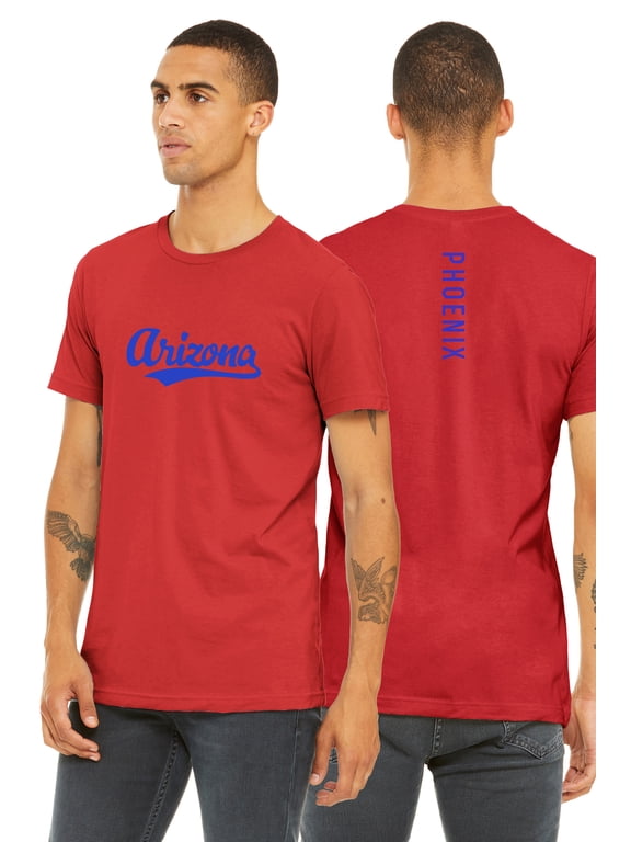 Adult Unisex Tshirt Arizona Script with Phoenix Vertical on the Back, Red Royal, L