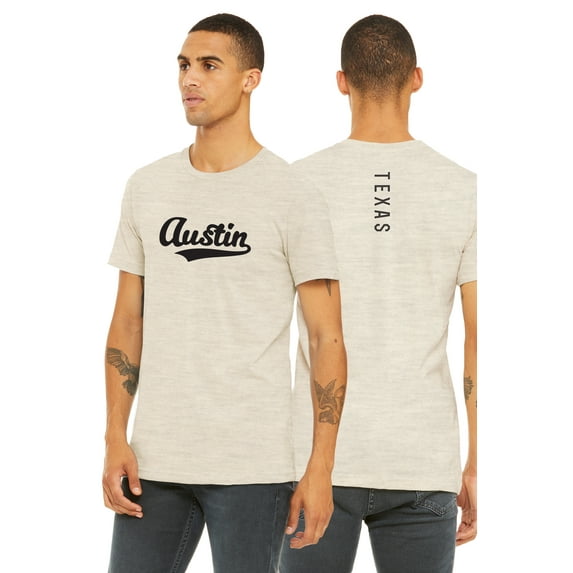 Daxton Adult Unisex Tshirt Austin Script with Texas Vertical on the Back, Oat Black, L