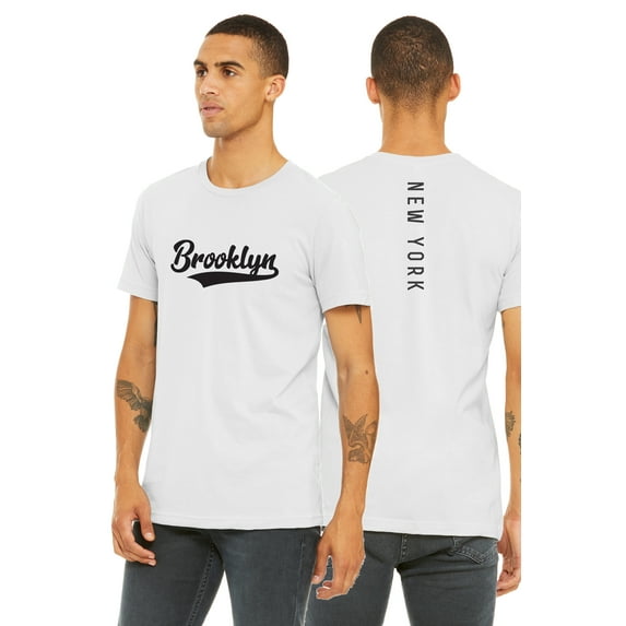 Daxton Adult Unisex Tshirt Brooklyn Script with New York Vertical on the Back, White Black, L