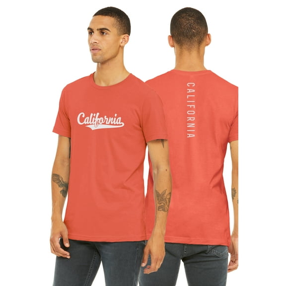 Daxton Adult Unisex Tshirt California Script with Vertical on the Back, Coral White, XL