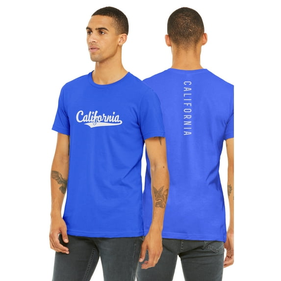 Daxton Adult Unisex Tshirt California Script with Vertical on the Back, Royal White, XS