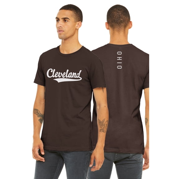 Daxton Adult Unisex Tshirt Cleveland Script with Ohio Vertical on the Back, Brown White, 3XL