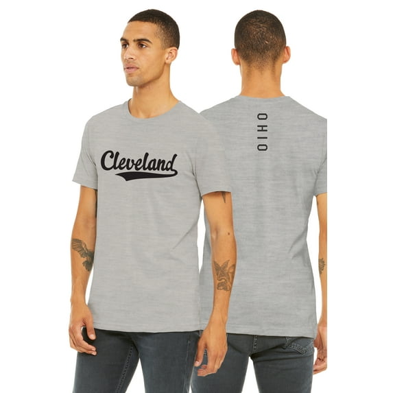 Daxton Adult Unisex Tshirt Cleveland Script with Ohio Vertical on the Back, Hgray Black, 2XL