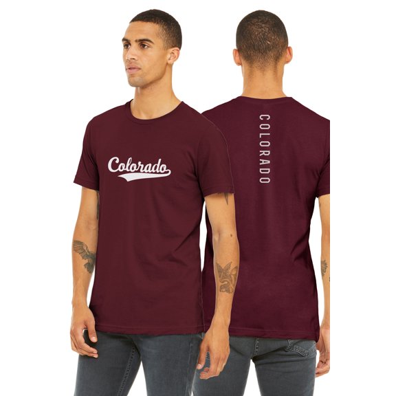 Daxton Adult Unisex Tshirt Colorado Script with Vertical on the Back, Burgundy White, XS