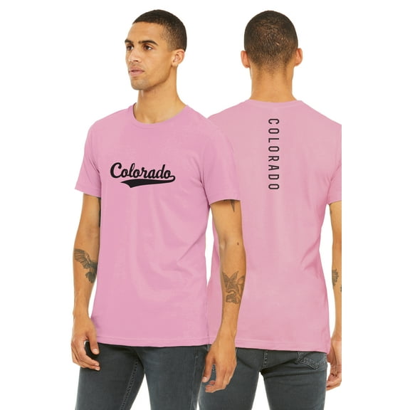 Daxton Adult Unisex Tshirt Colorado Script with Vertical on the Back, Pink Black, L