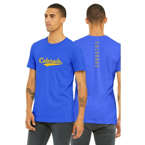 Daxton Adult Unisex Tshirt Colorado Script with Vertical on the Back, Royal Gold, 3XL