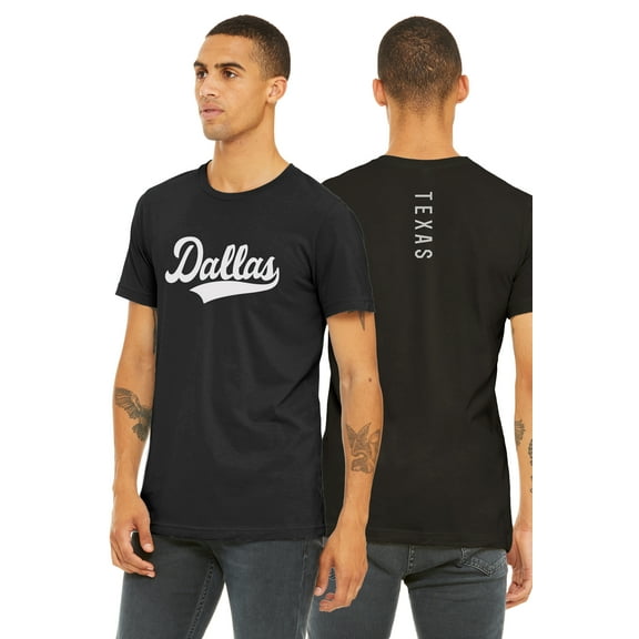 Daxton Adult Unisex Tshirt Dallas Script with Texas Vertical on the Back, Black White, XS