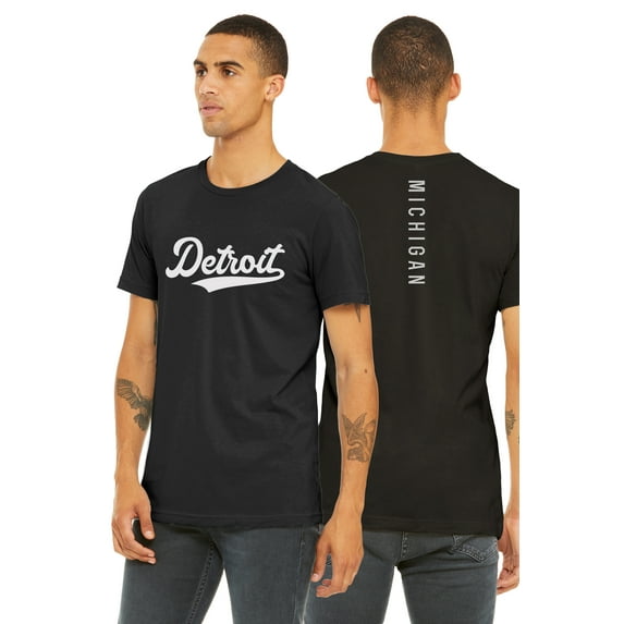 Daxton Adult Unisex Tshirt Detroit Script with Michigan Vertical on the Back, Black White, XL