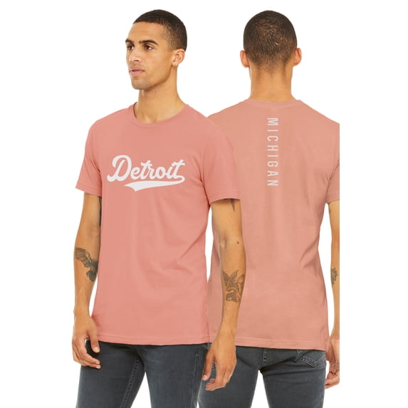 Daxton Adult Unisex Tshirt Detroit Script with Michigan Vertical on the Back, Dusty Rose White, XS