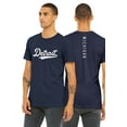 thumbnail image 1 of Daxton Adult Unisex Tshirt Detroit Script with Michigan Vertical on the Back, Navy White, 2XL, 1 of 3