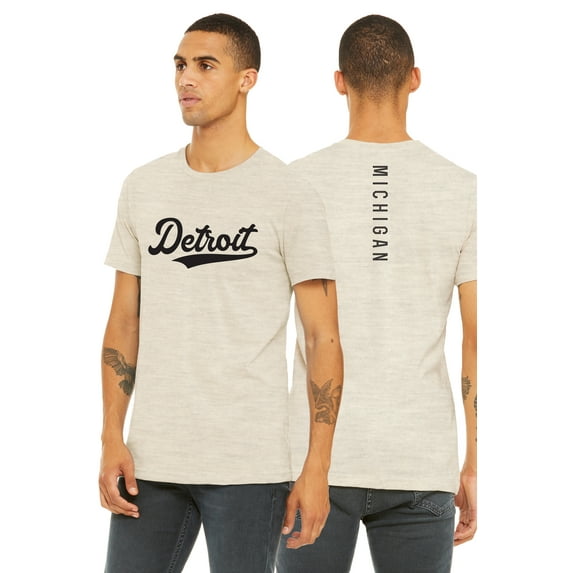 Daxton Adult Unisex Tshirt Detroit Script with Michigan Vertical on the Back, Oat White, XL