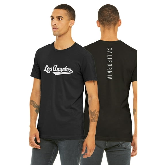 Daxton Adult Unisex Tshirt Los Angeles Script with California Vertical on the Back, Black White, XL