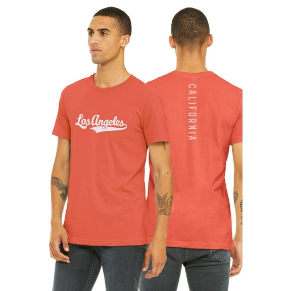 Daxton Adult Unisex Tshirt Los Angeles Script with California Vertical on the Back, Coral White, 2XL