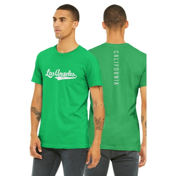 Daxton Adult Unisex Tshirt Los Angeles Script with California Vertical on the Back, Kelly White, S