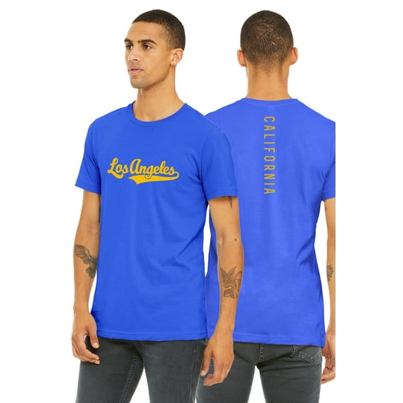 Daxton Adult Unisex Tshirt Los Angeles Script with California Vertical on the Back, Royal Gold, S