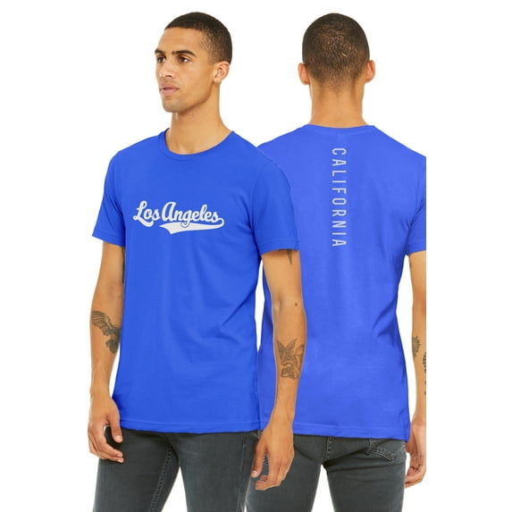 Daxton Adult Unisex Tshirt Los Angeles Script with California Vertical on the Back, Royal White, L