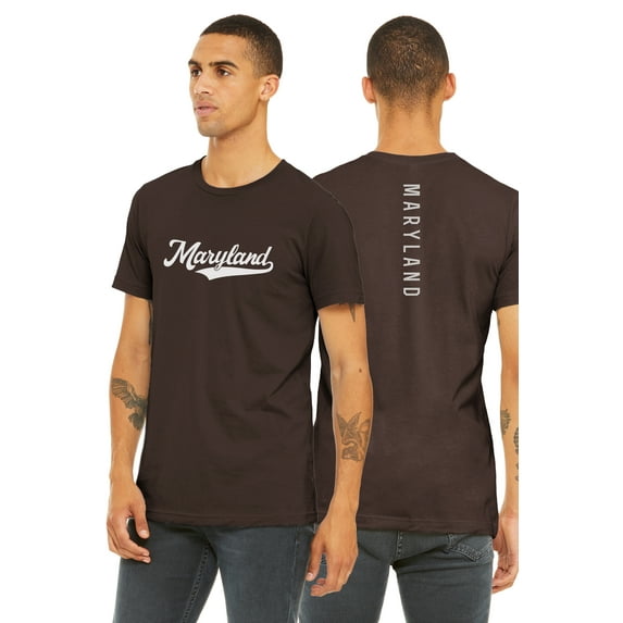Daxton Adult Unisex Tshirt Maryland Script with Vertical on the Back, Brown White, XL