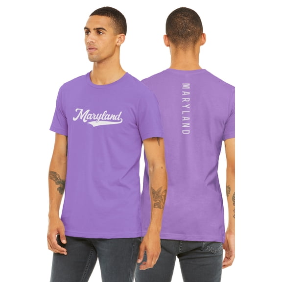 Daxton Adult Unisex Tshirt Maryland Script with Vertical on the Back, Fig Purple White, 3XL