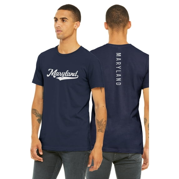 Daxton Adult Unisex Tshirt Maryland Script with Vertical on the Back, Navy White, 3XL