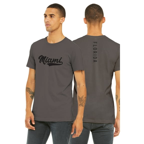 Daxton Adult Unisex Tshirt Miami Script with Florida Vertical on the Back, Charcoal Black, M