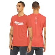 Daxton Adult Unisex Tshirt Miami Script with Florida Vertical on the Back, Coral White, L