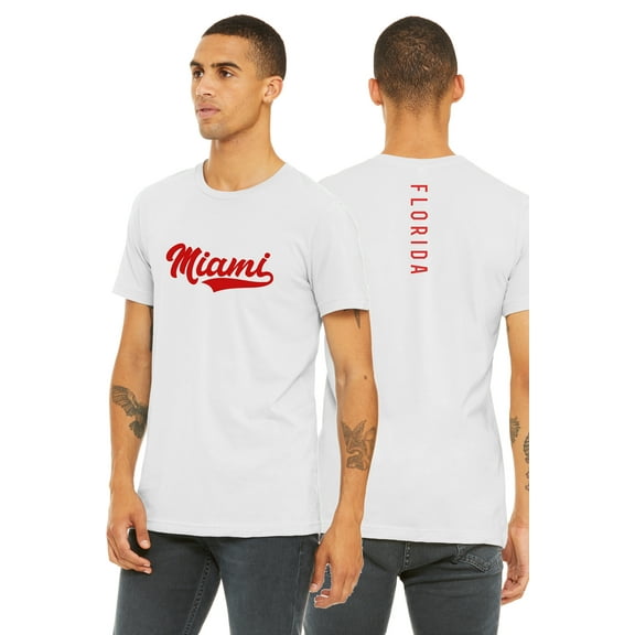 Daxton Adult Unisex Tshirt Miami Script with Florida Vertical on the Back, White Red, S