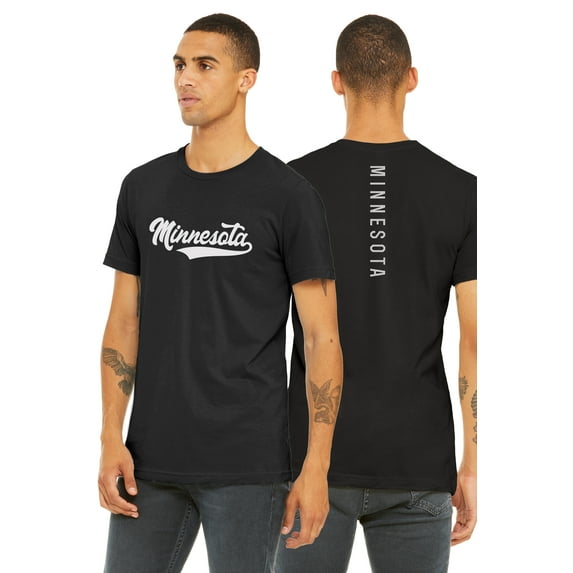 Daxton Adult Unisex Tshirt Minnesota Script with Vertical on the Back, Black White, 2XL