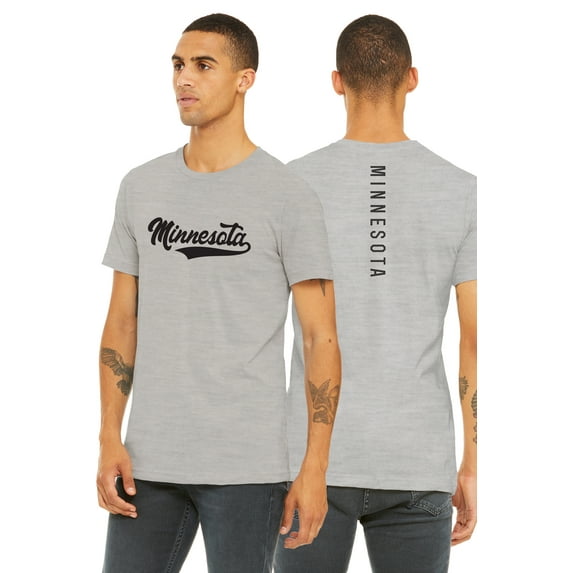 Daxton Adult Unisex Tshirt Minnesota Script with Vertical on the Back, Heather Gray Black, 2XL