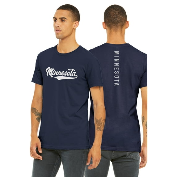 Daxton Adult Unisex Tshirt Minnesota Script with Vertical on the Back, Navy White, XS