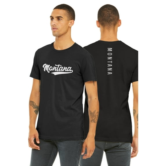 Daxton Adult Unisex Tshirt Montana Script with Vertical on the Back, Black White, S