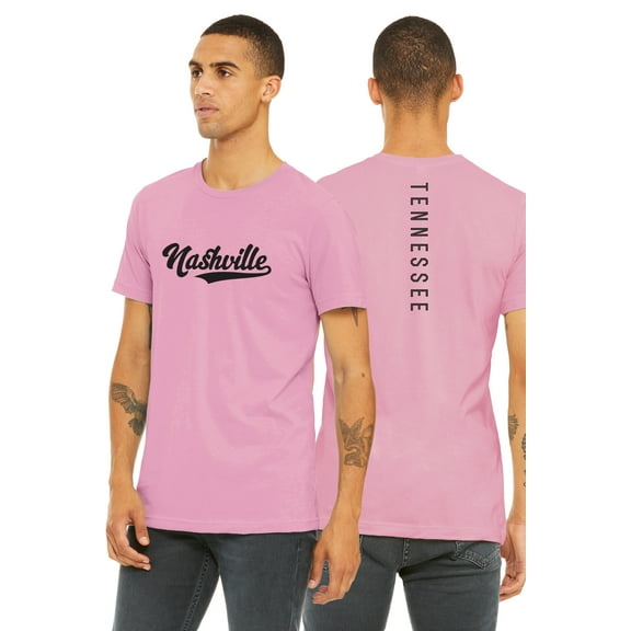 Daxton Adult Unisex Tshirt Nashville Script with Tennessee Vertical on the Back, Pink Black, 3XL