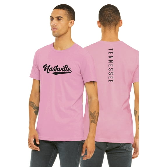 Daxton Adult Unisex Tshirt Nashville Script with Tennessee Vertical on the Back, Pink Black, XS