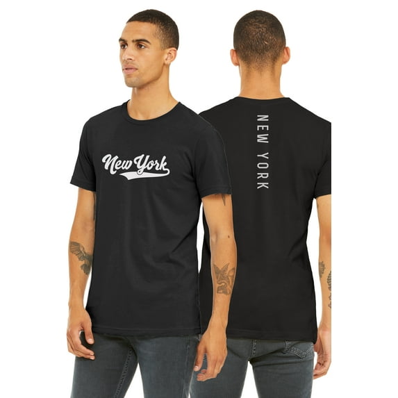 Daxton Adult Unisex Tshirt New York Script with Vertical on the Back, Black White, L