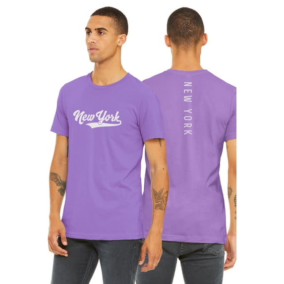 Daxton Adult Unisex Tshirt New York Script with Vertical on the Back, Fig Purple White, XS
