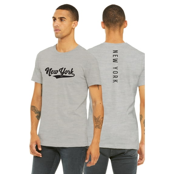 Daxton Adult Unisex Tshirt New York Script with Vertical on the Back, Heather Gray Black, L