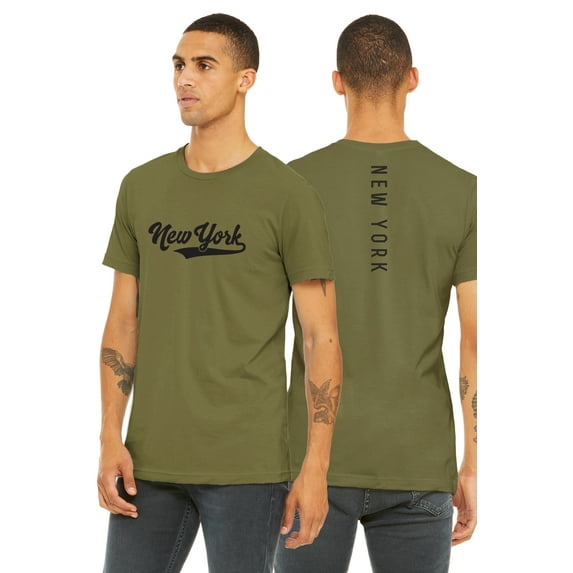 Daxton Adult Unisex Tshirt New York Script with Vertical on the Back, Olive Black, 2XL