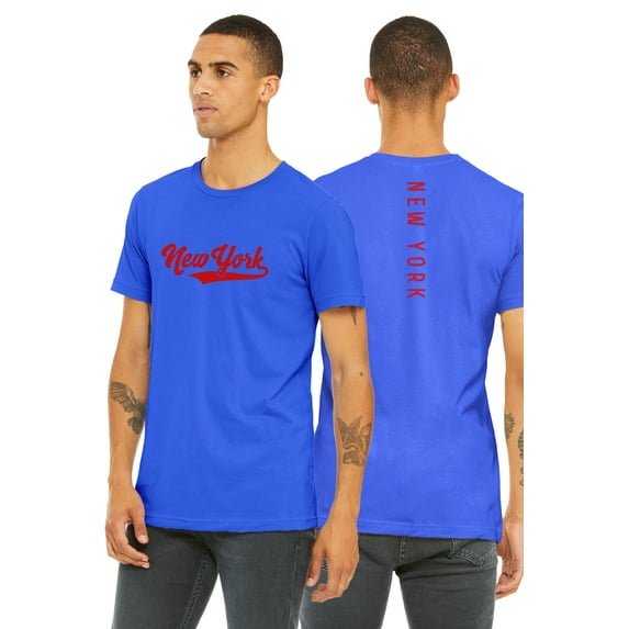 Daxton Adult Unisex Tshirt New York Script with Vertical on the Back, Royal Red, 2XL