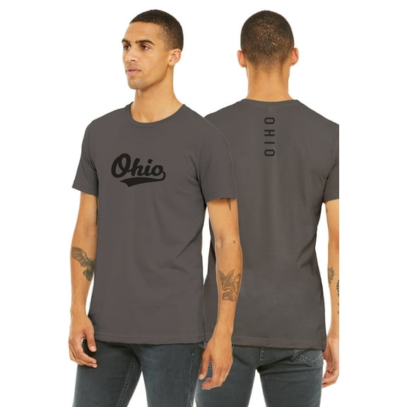 Daxton Adult Unisex Tshirt Ohio Script with Vertical on the Back, Charcoal Black, M